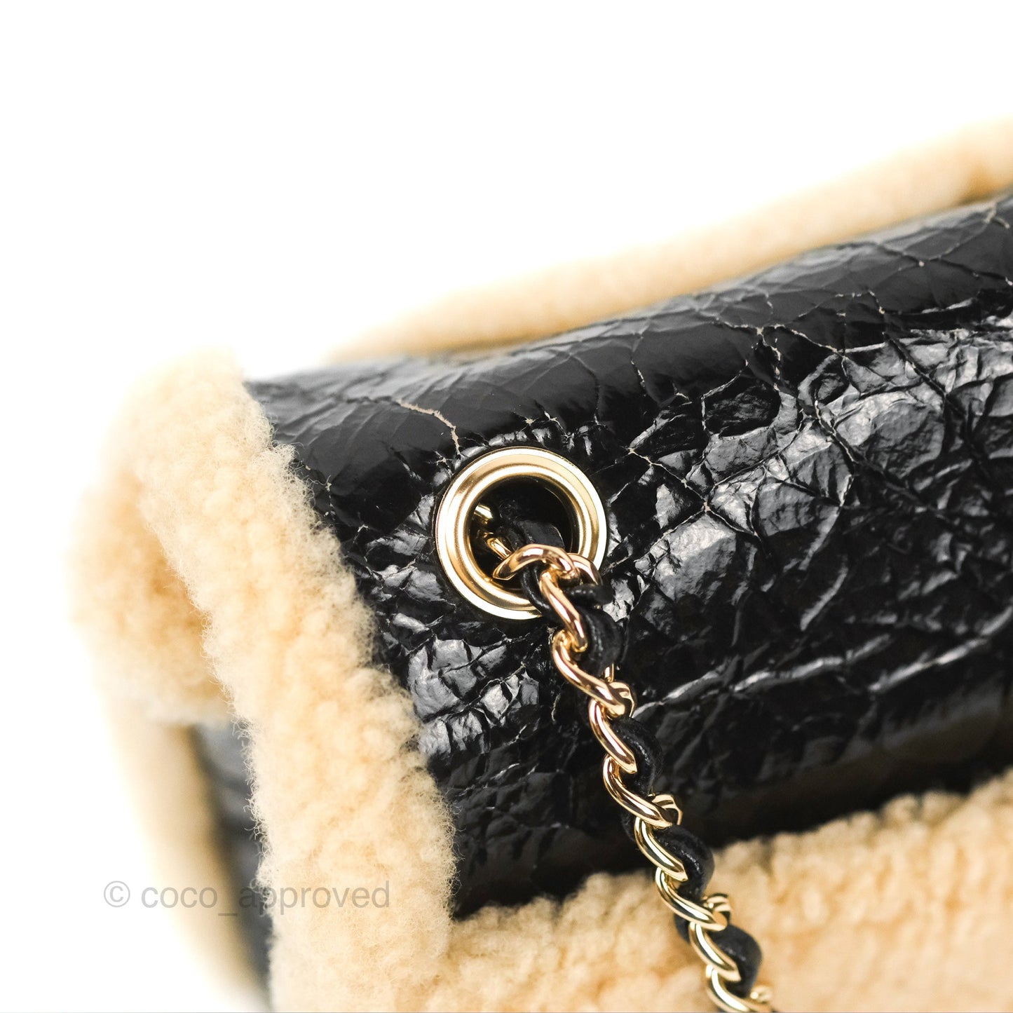Chanel Mania CC Shearling Flap Bag Black Crumpled Glazed Sheepskin