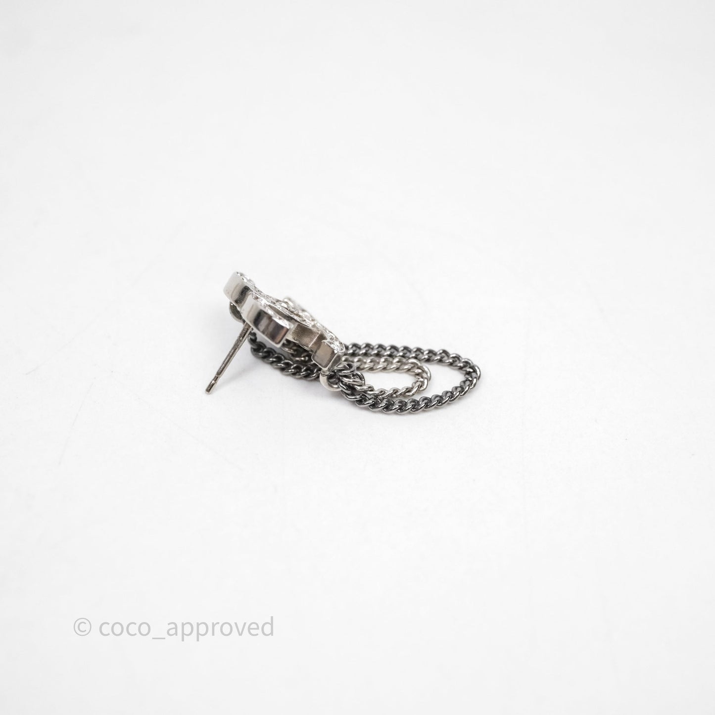 Chanel CC Crystals Chains Drop Earrings Silver Tone 21B