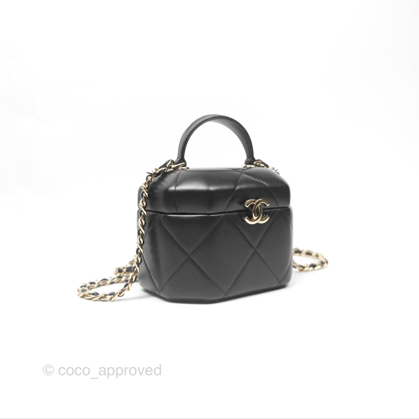 Chanel Small Hexagon Vanity Case Black Lambskin Gold Hardware