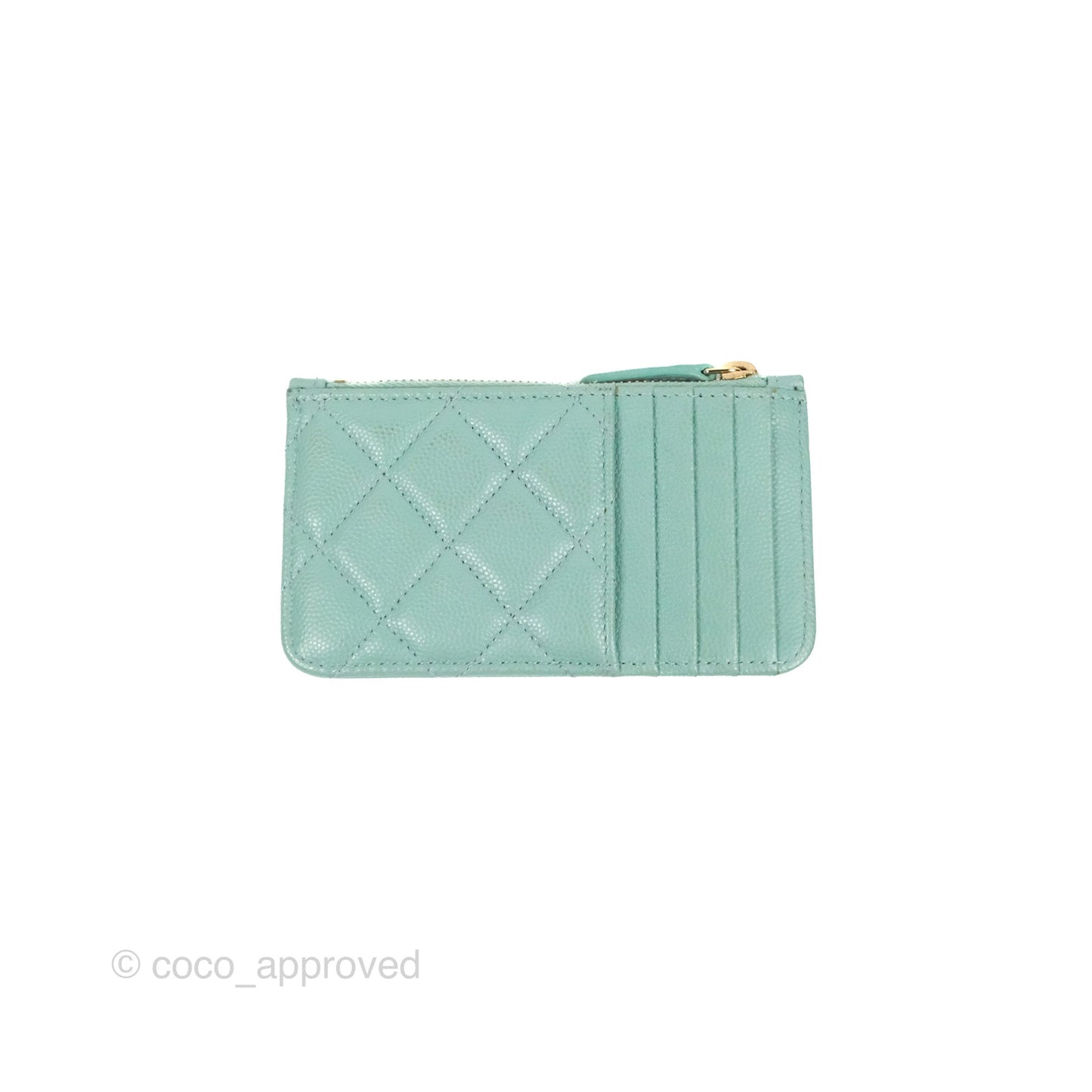 Chanel Quilted Zip Flap Card Holder Tiffany Blue Caviar Gold Hardware