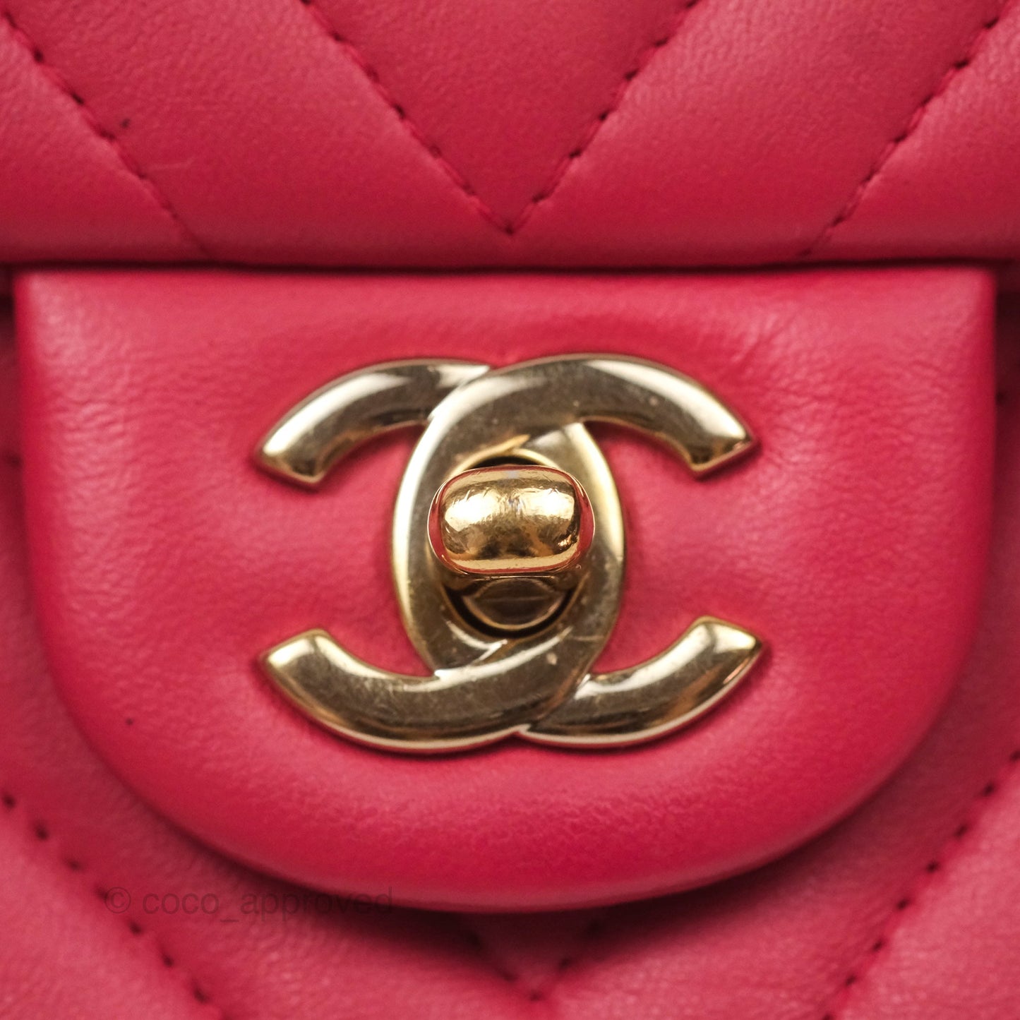 Chanel Mini Square Flap Chevron Dark Pink Lambskin Gold Hardware