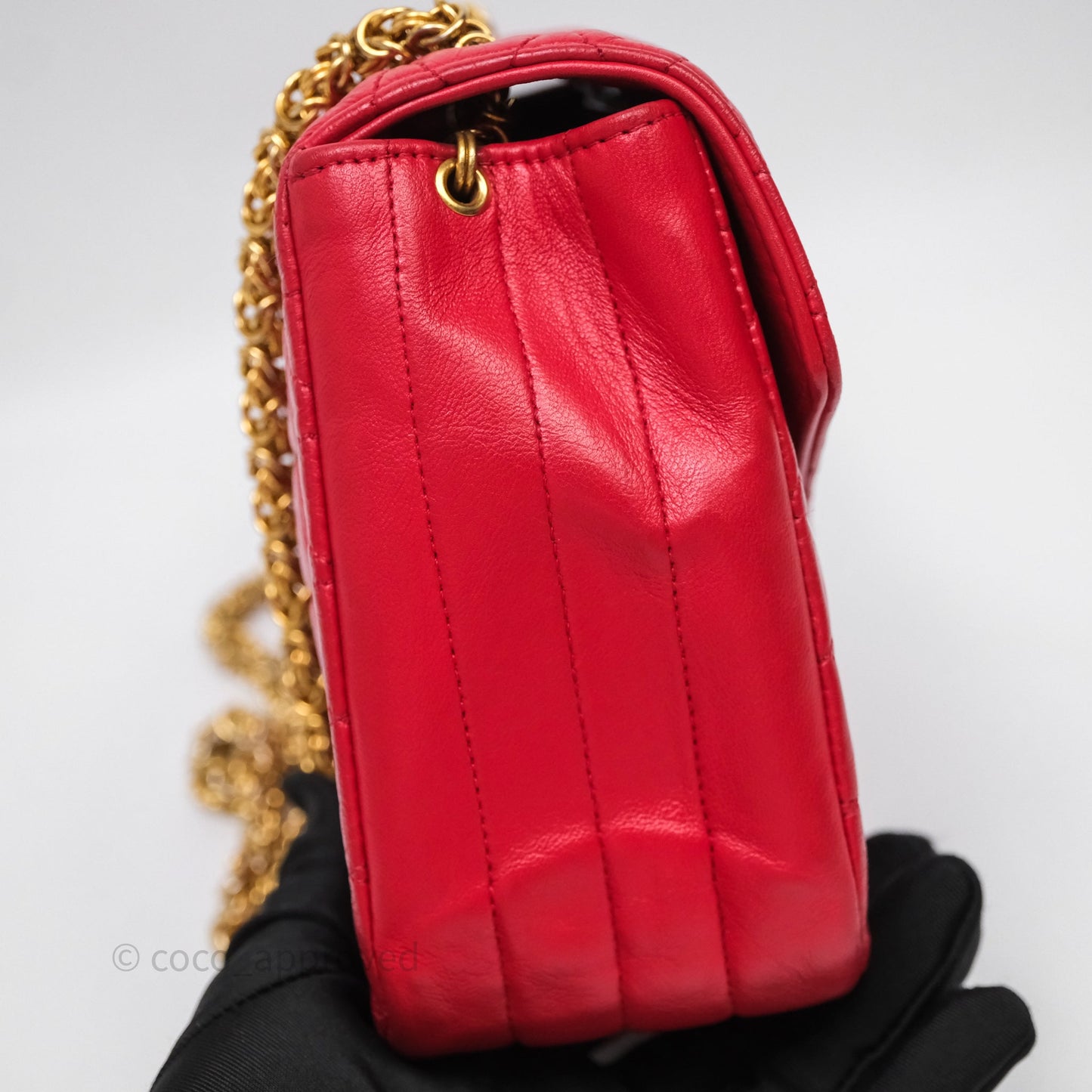 Chanel Vintage Quilted Flap Bag Red Lambskin Gold Hardware