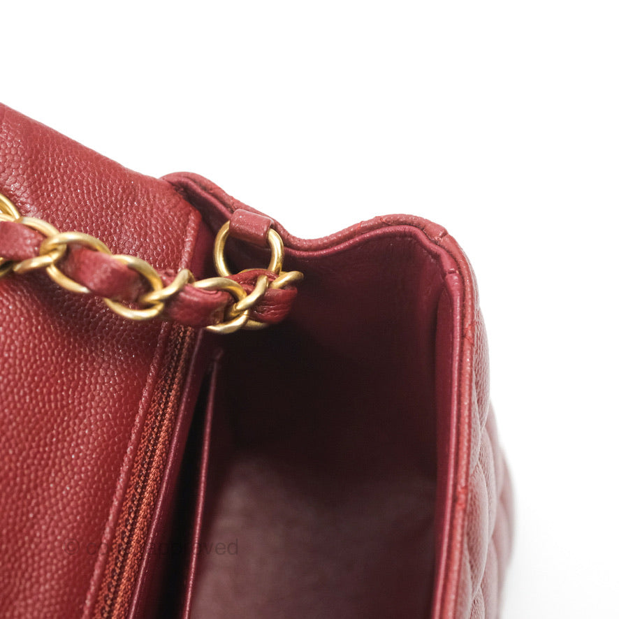 Chanel Classic Quilted Mini Rectangular Flap Iridescent Burgundy Caviar Aged Gold Hardware