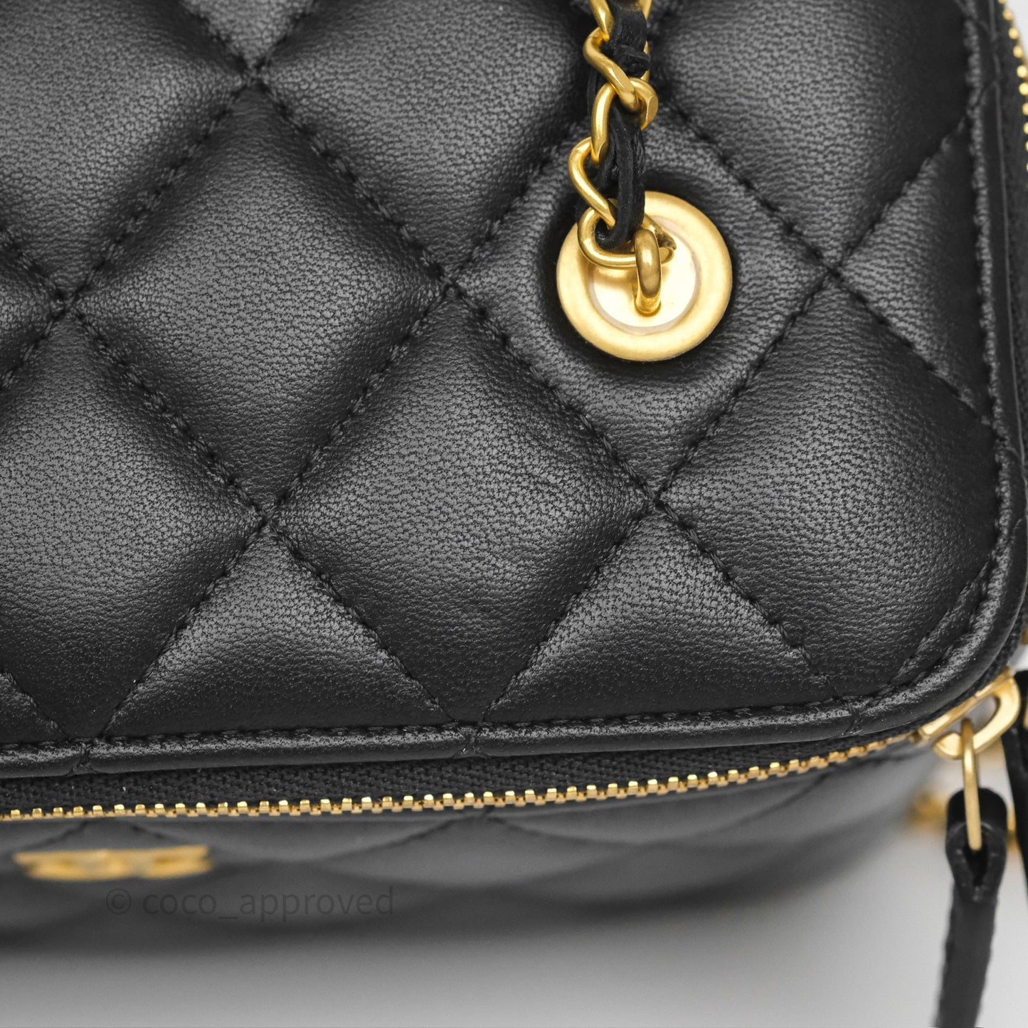 Chanel Vanity with COCO Heart Chain Black Lambskin Aged Gold Hardware