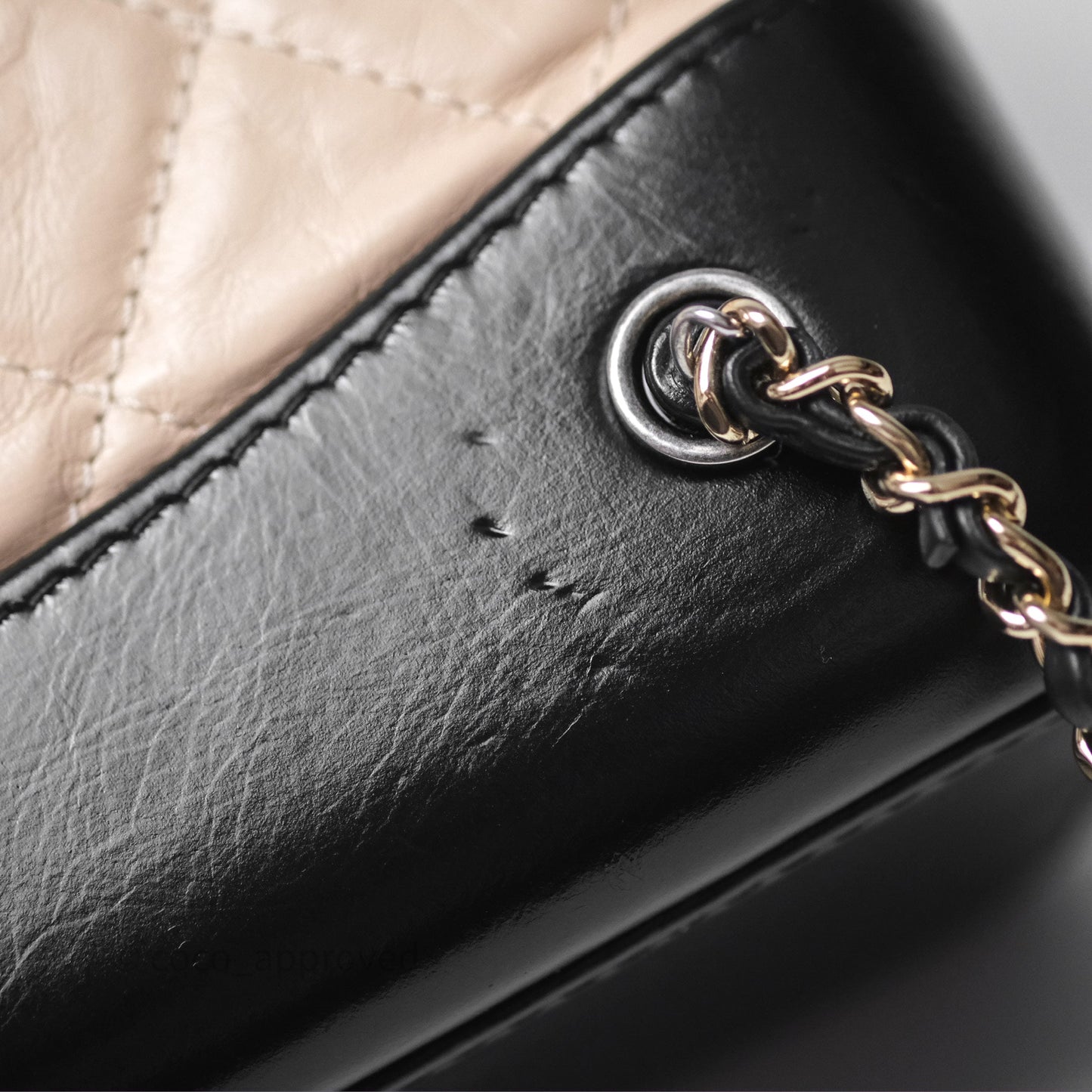 Chanel Small Gabrielle Backpack Beige Black Aged Calfskin
