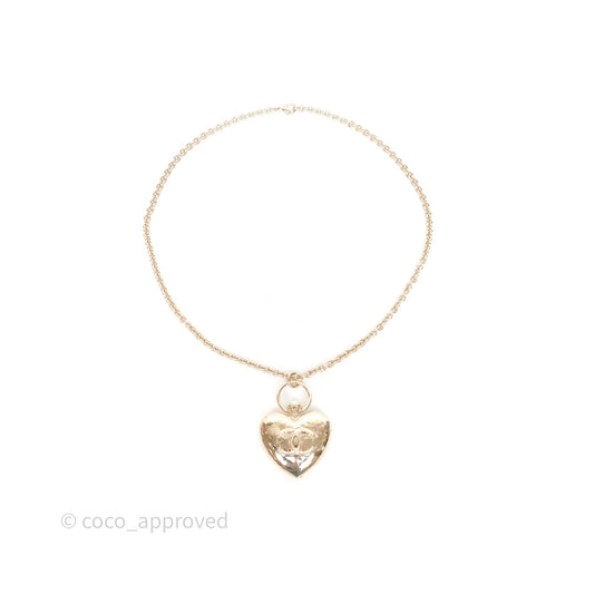 Chanel Metal CC Heart Locket Long Necklace Gold Tone 22C