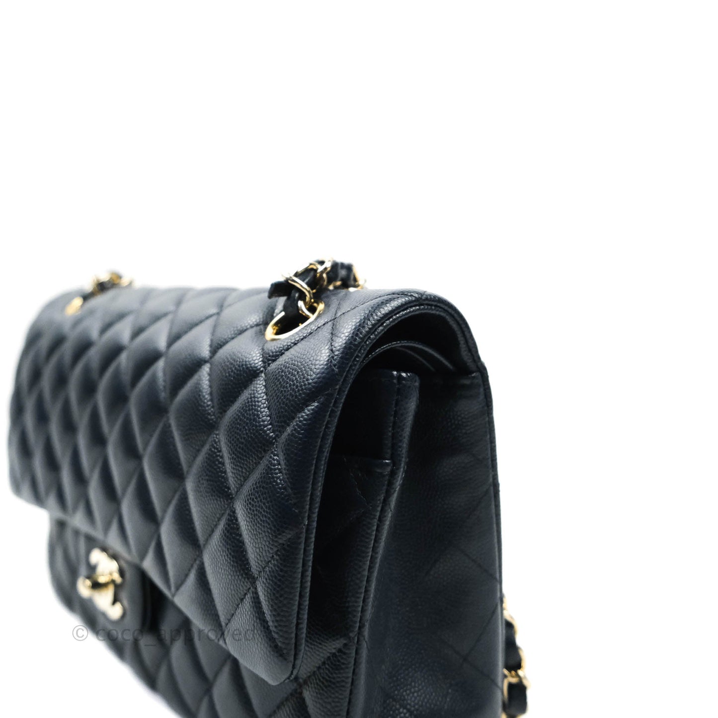 Chanel Quilted M/L Medium Double Flap Navy Caviar Gold Hardware