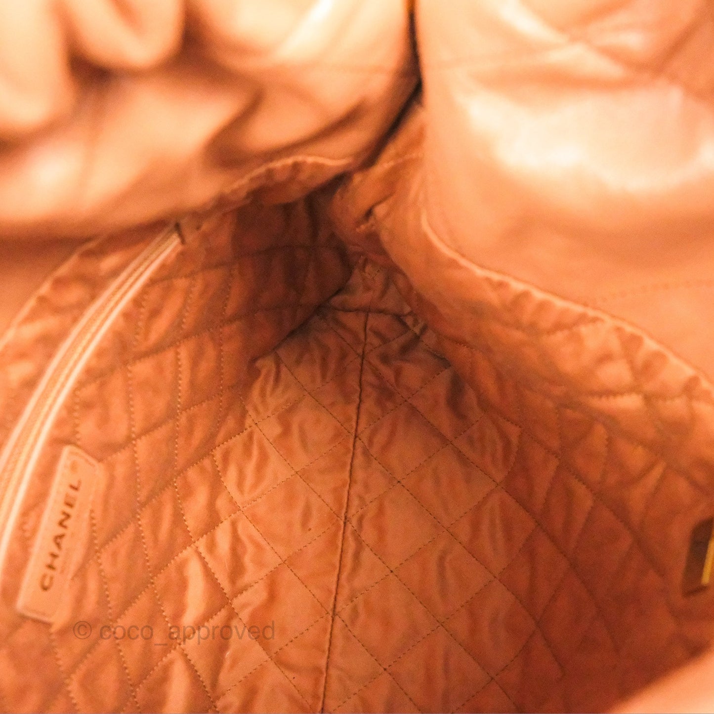 Chanel 22 Small Caramel Beige Shiny Calfskin Aged Gold Hardware