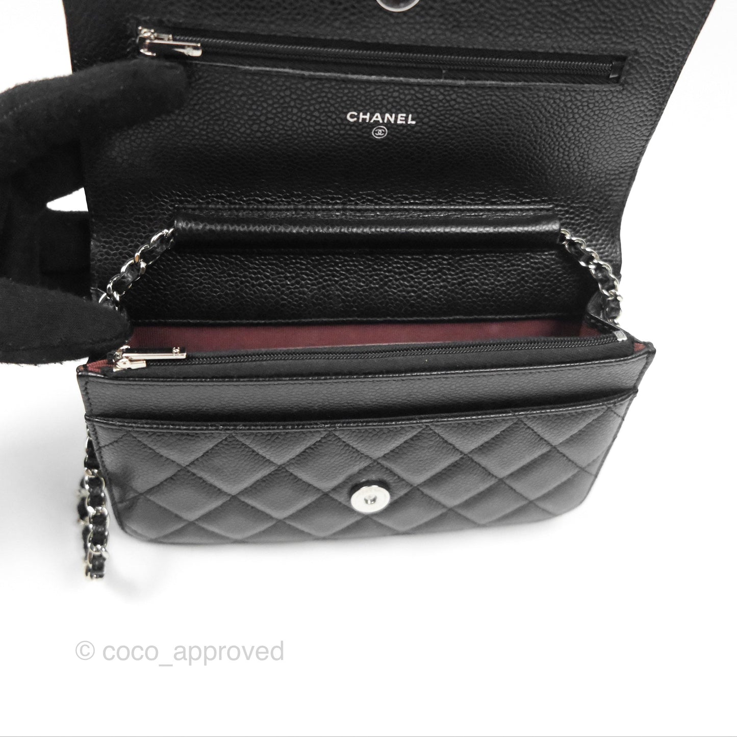 Chanel Quilted Classic Wallet On Chain WOC Black Caviar Silver Hardware