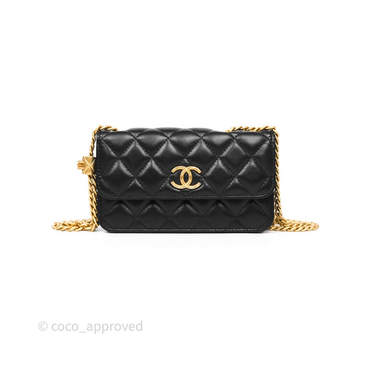 Chanel All Slide Adjustable Chain Phone Holder WOC Black Lambskin