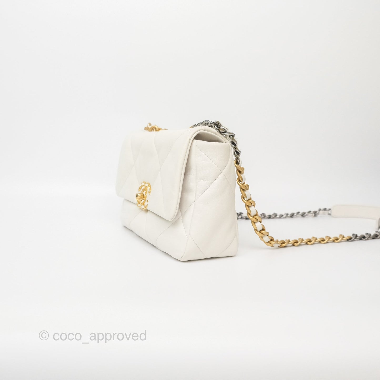 Chanel 19 Small Pearly White Mixed Hardware
