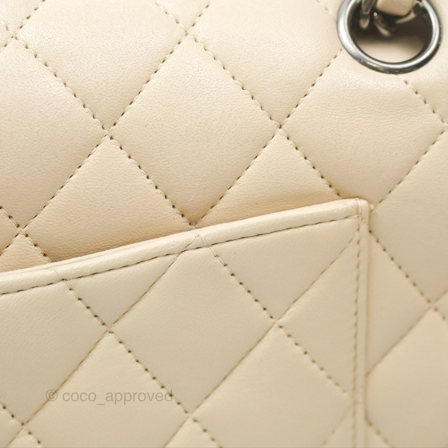 Chanel Classic M/L Medium Flap Quilted Pale Beige Lambskin Gun Metal