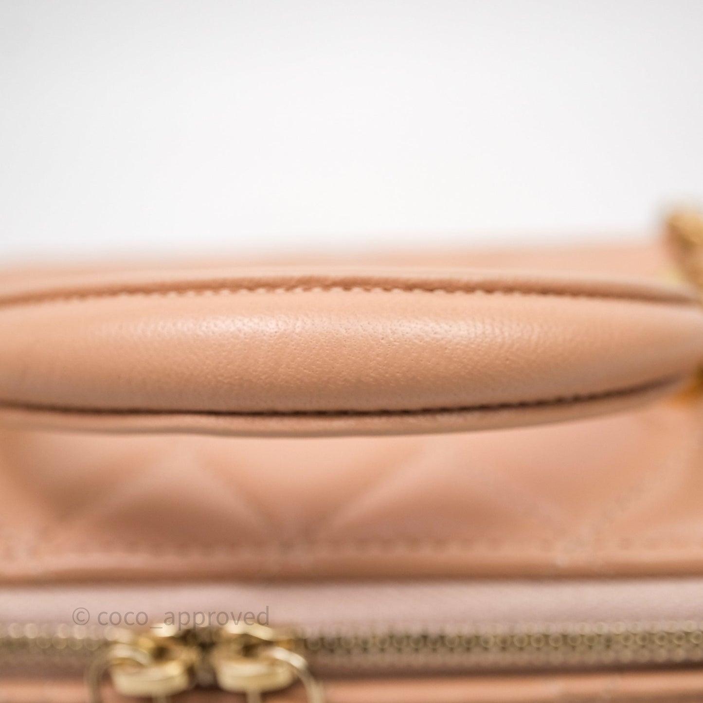 Chanel Vanity Rectangular Top Handle Beige Lambskin Aged Gold Hardware