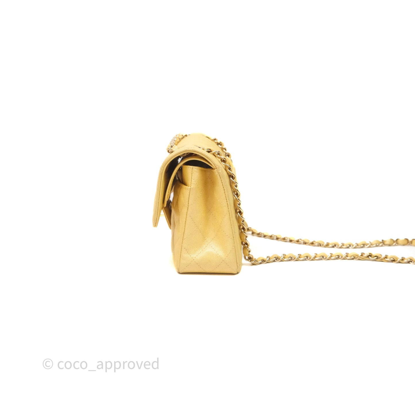 Chanel Small Classic Quilted Flap Iridescent Yellow Caviar Gold Hardware