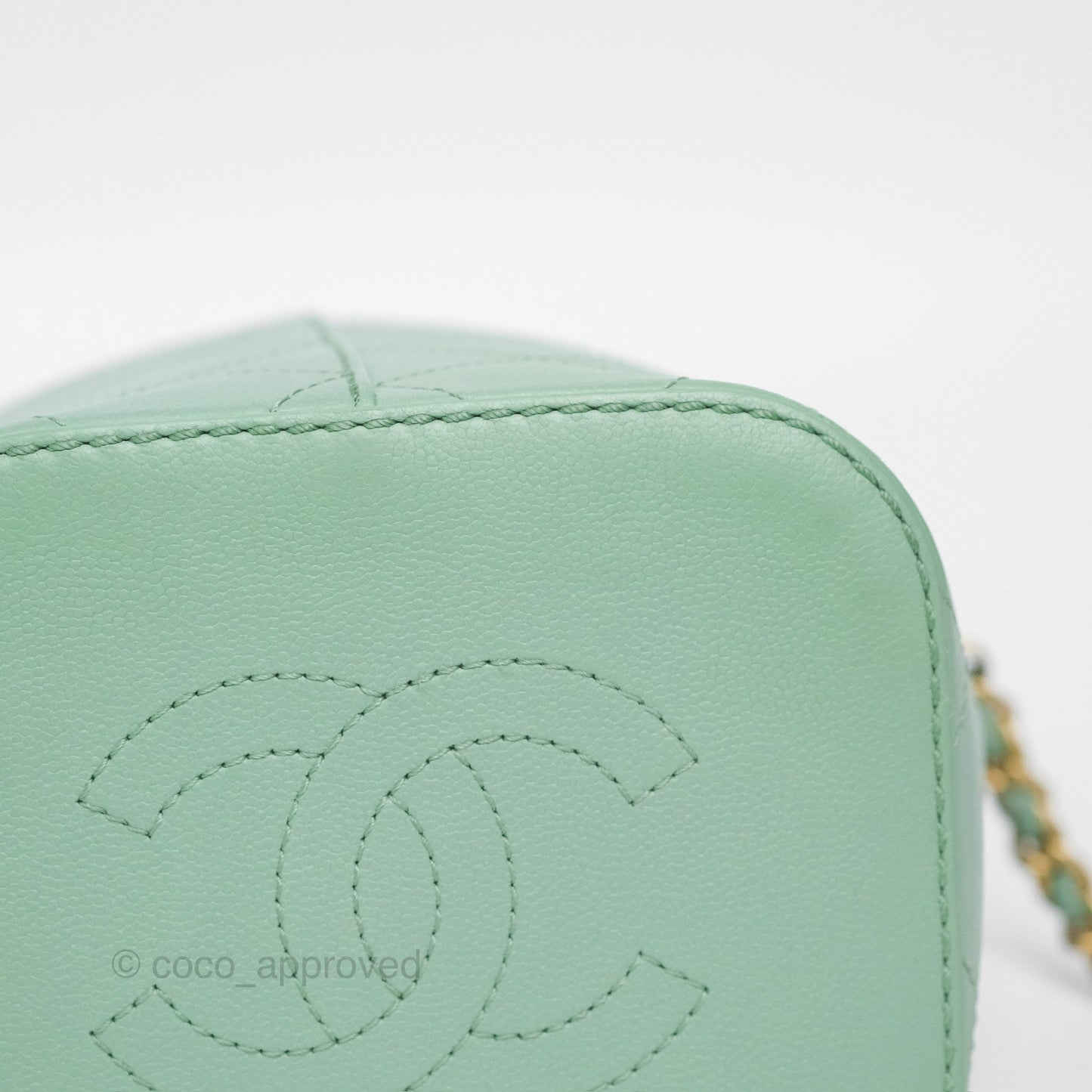 Chanel Drawstring Bucket Bag Quilted Green Caviar Aged Gold Hardware