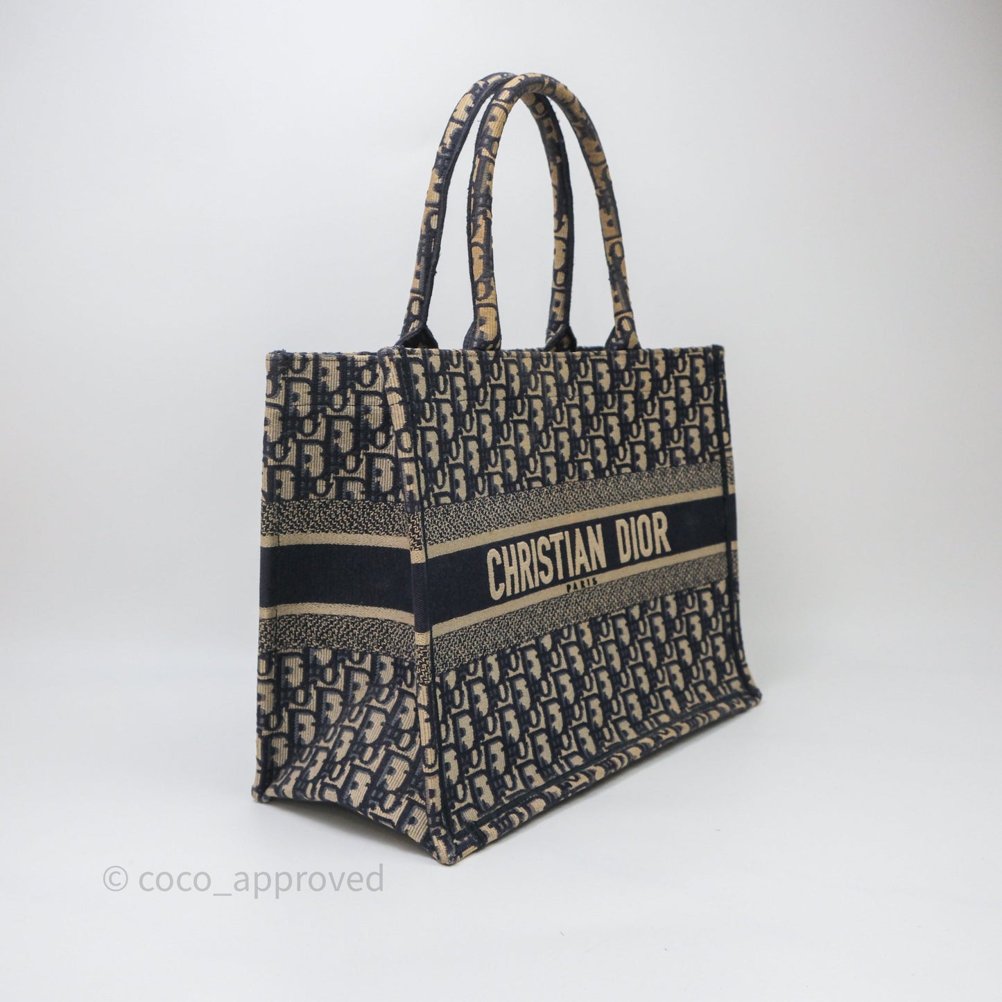 Christian Dior Medium Blue (Old Small) Dior Oblique Embroidery Canvas Book Tote