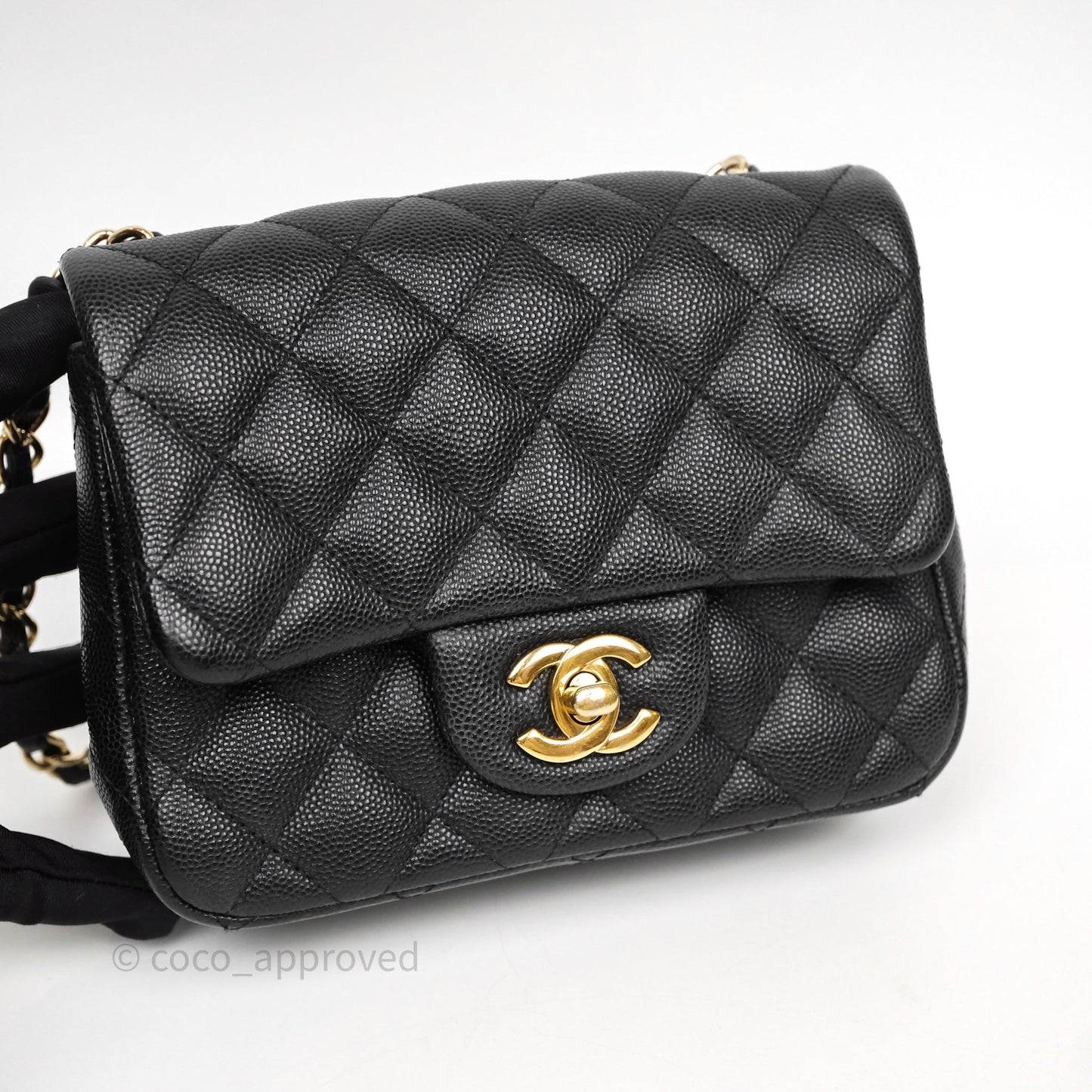 Chanel Mini Square Quilted Black Caviar Gold Hardware