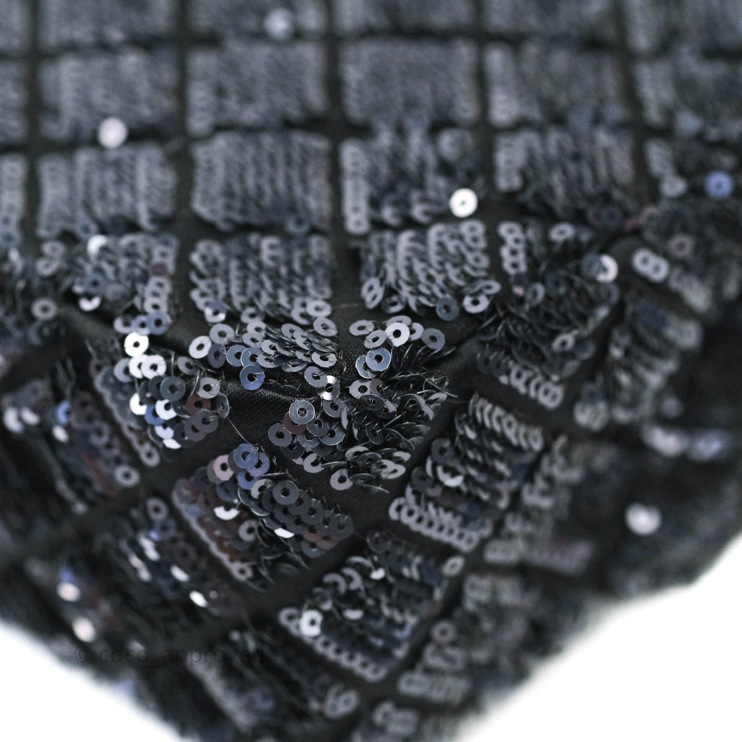 Chanel Quilted Medium Satin Sequin Single Flap Navy Black Gun Metal