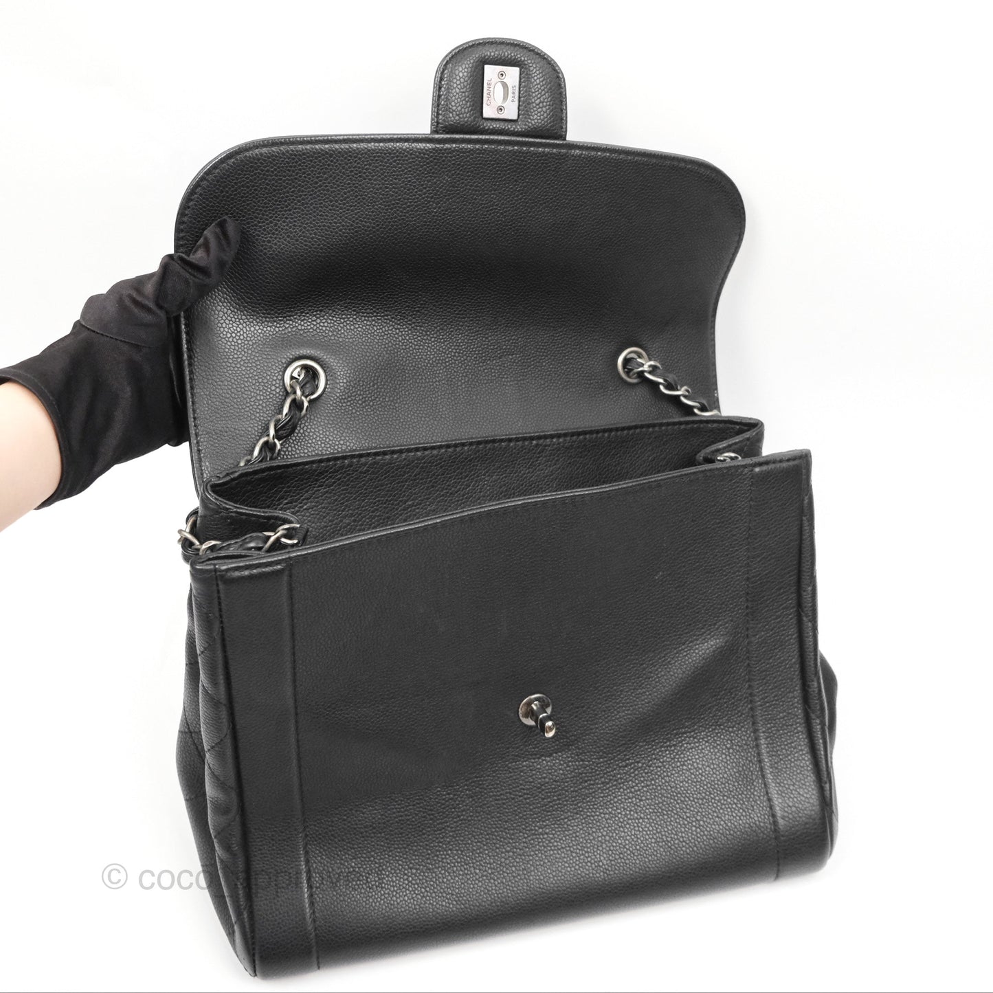 Chanel Top Handle Flap Bag Black Caviar Ruthenium Hardware