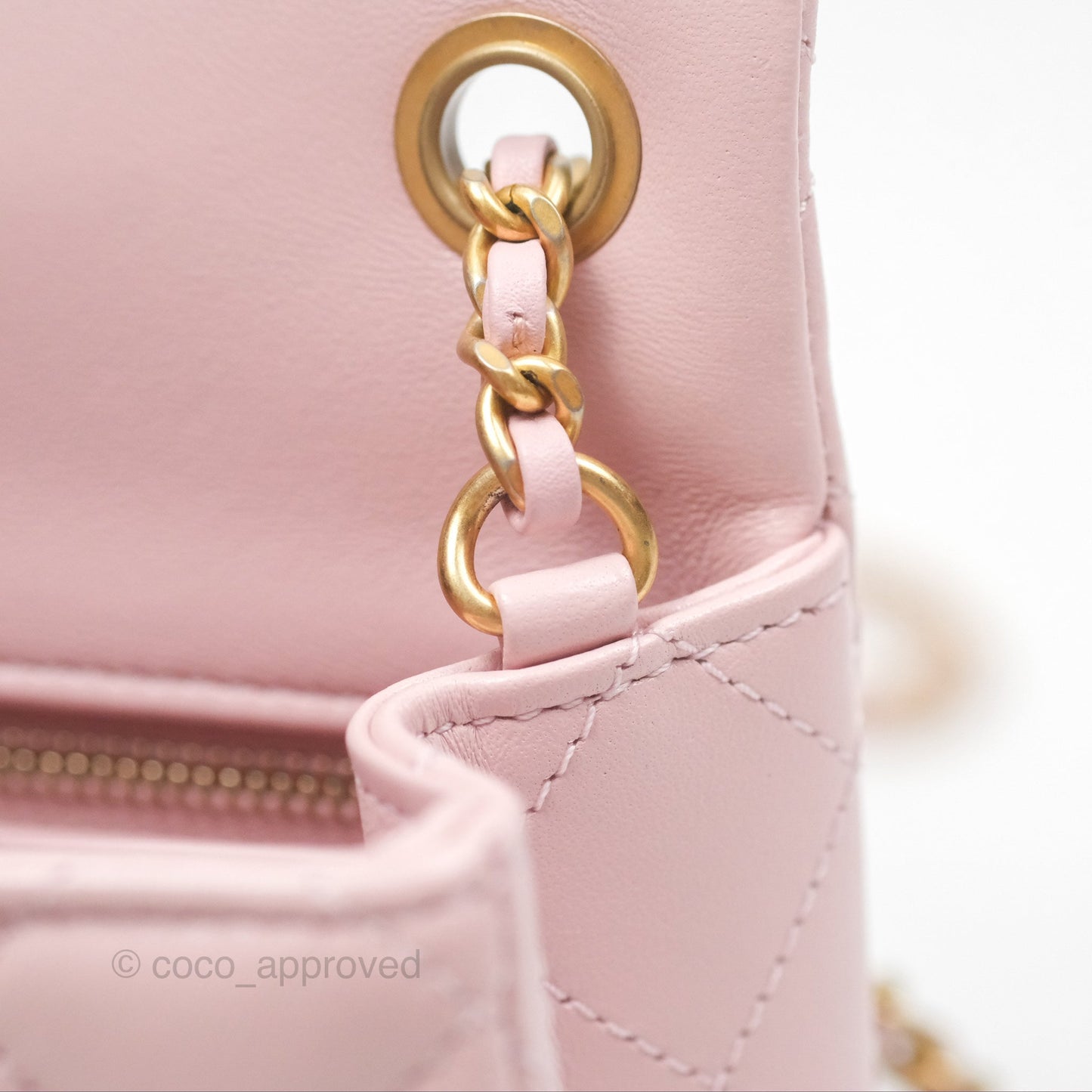Chanel Pearl Crush Mini Square Quilted Light Pink Lambskin Aged Gold Hardware