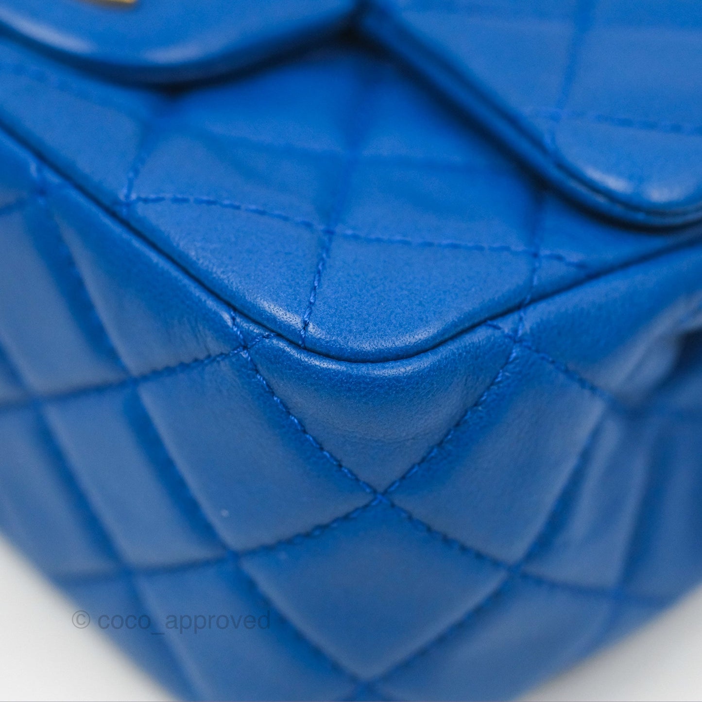 Chanel Pearl Crush Mini Square Quilted Blue Lambskin Aged Gold Hardware