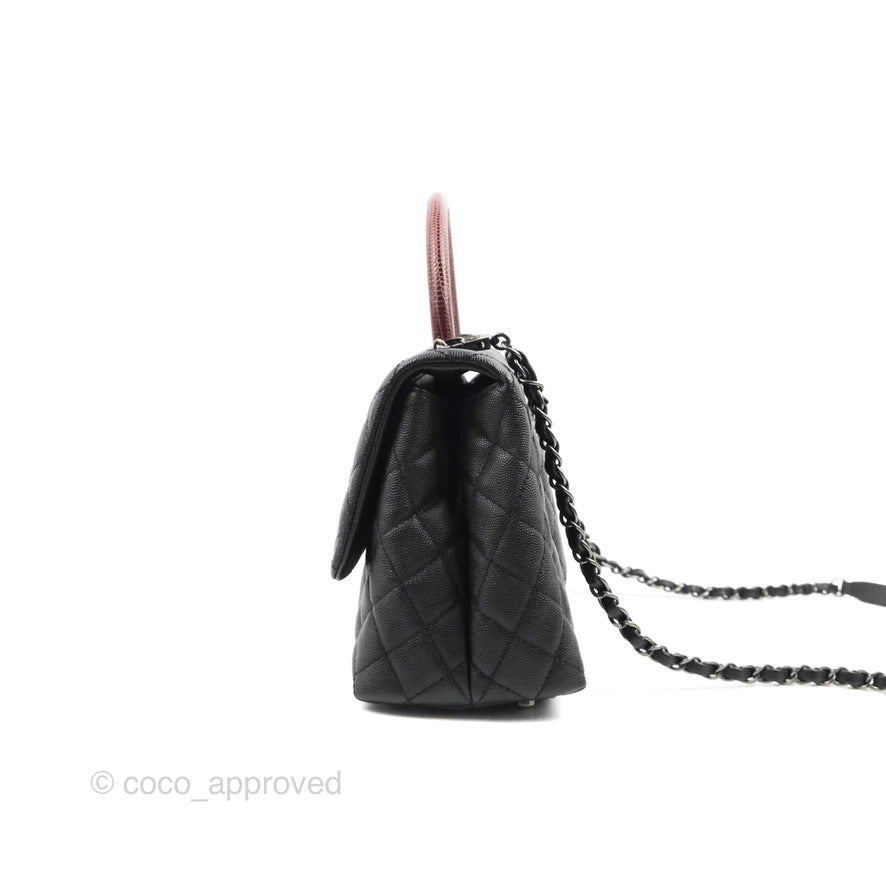 Chanel Medium Coco Handle Quilted Black Caviar Lizard Handle Ruthenium Hardware