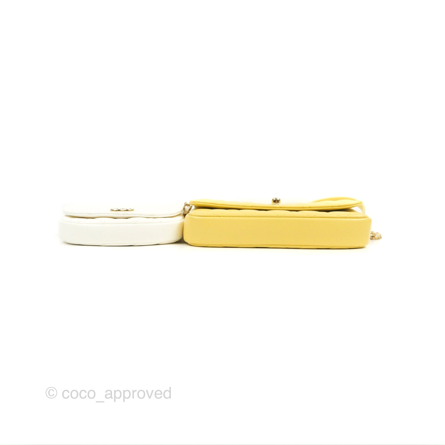 Chanel Side Packs Shoulder Bags Yellow White Lambskin Gold Hardware 19S