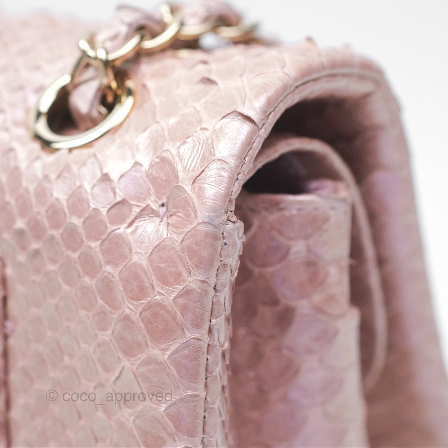 Chanel Classic M/L Medium Flap Quilted Iridescent Pink Python Gold Hardware
