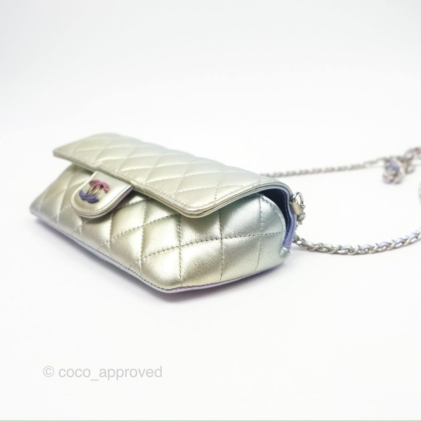 Chanel Quilted Case on Chain Iridescent Rainbow Calfskin