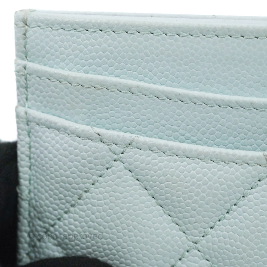 Chanel Classic Caviar Flat Card Holder Blue Gold Hardware