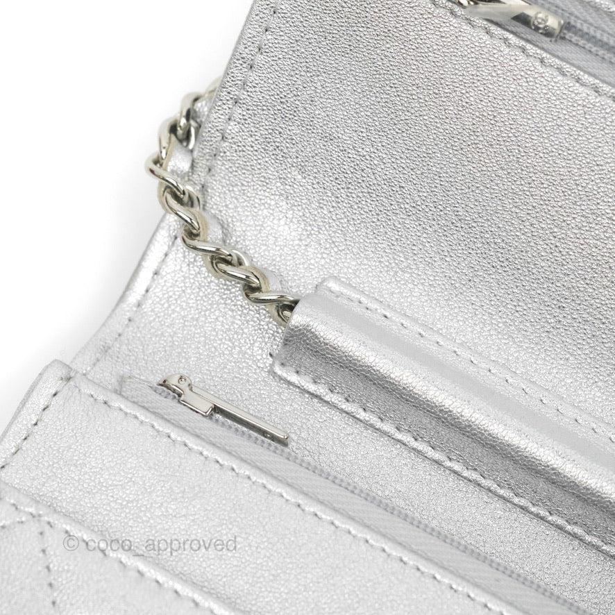 Chanel Quilted Wallet on Chain WOC Silver Lambskin Silver Hardware