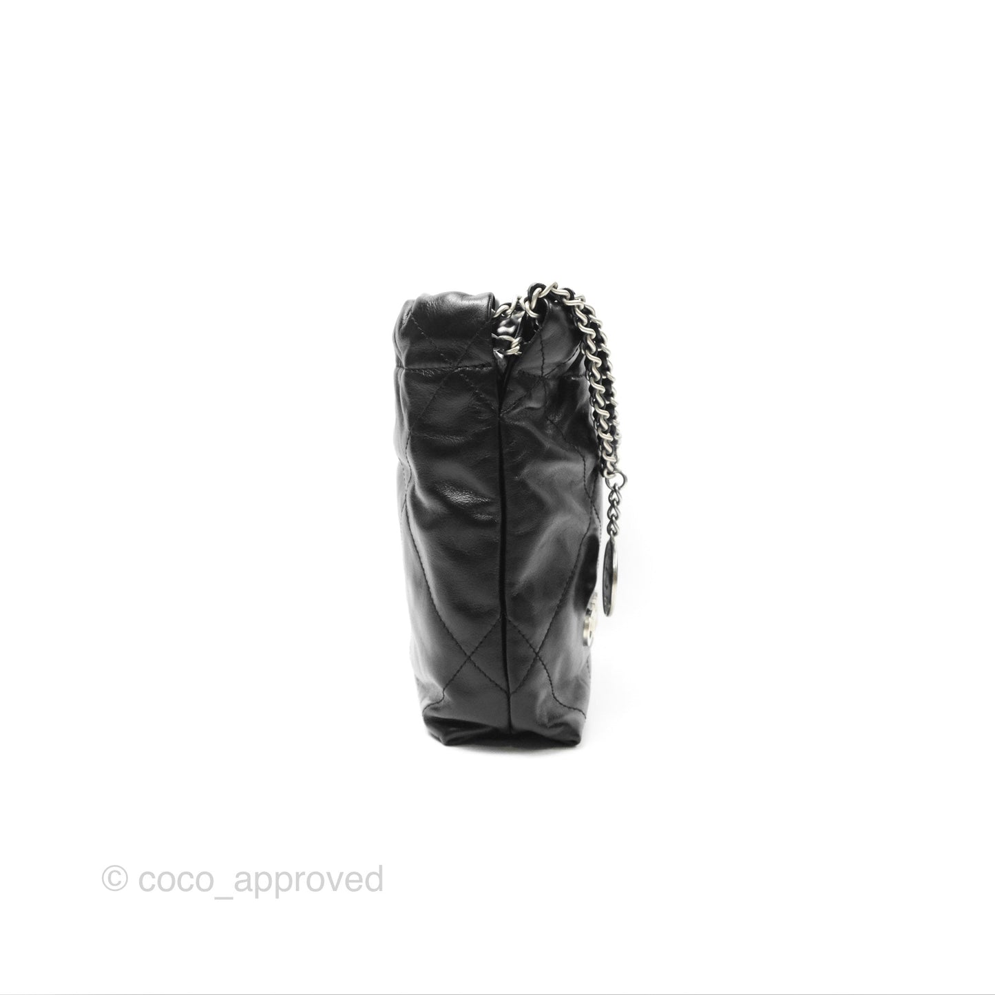 Chanel 22 Mini Bag Black Shiny Crumpled Calfskin Matte Silver Hardware