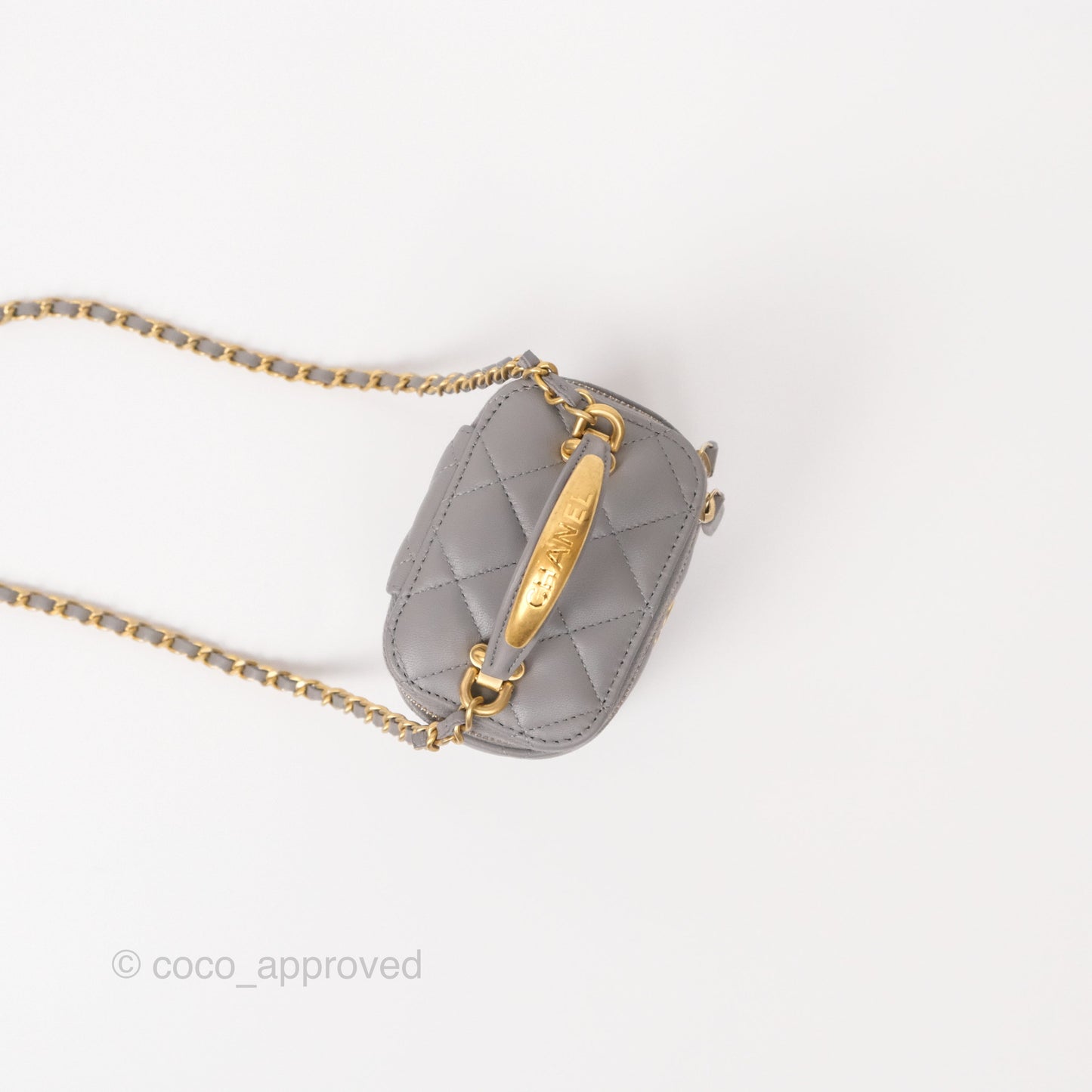 Chanel Mini Metal Top Handle Vanity With Chain Grey Lambskin Aged Gold Hardware