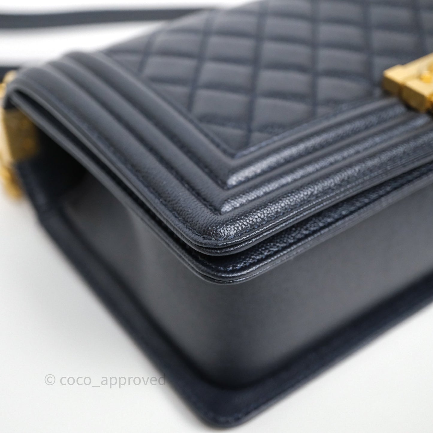 Chanel Quilted Medium Boy Dark Navy Caviar Aged Gold Hardware