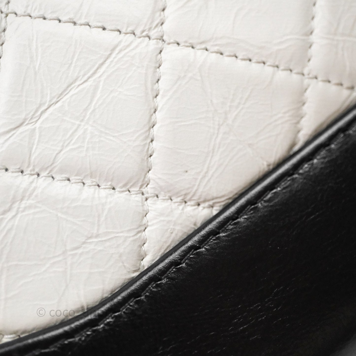 Chanel Quilted Small Gabrielle Hobo Black White Aged Calfskin Mixed Hardware