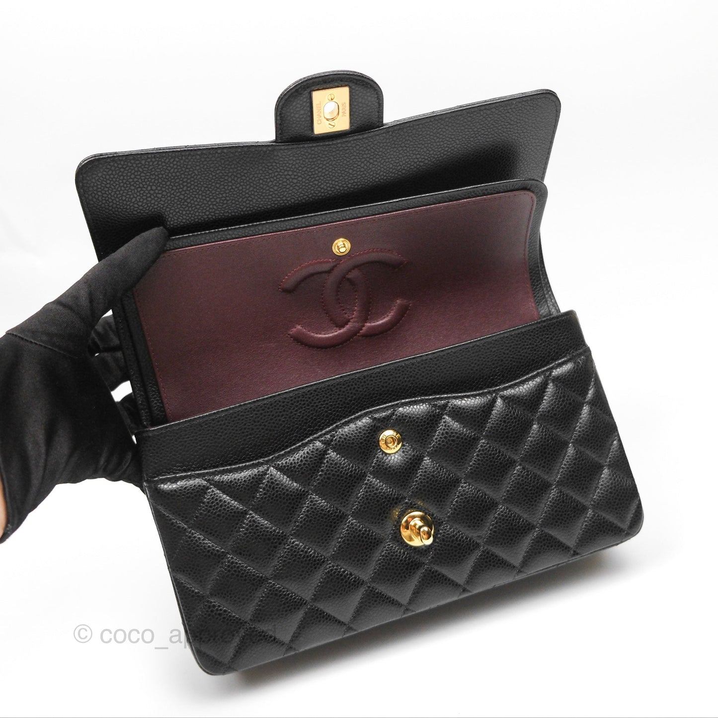 Chanel Classic M/L Medium Flap Quilted Black Caviar Gold Hardware
