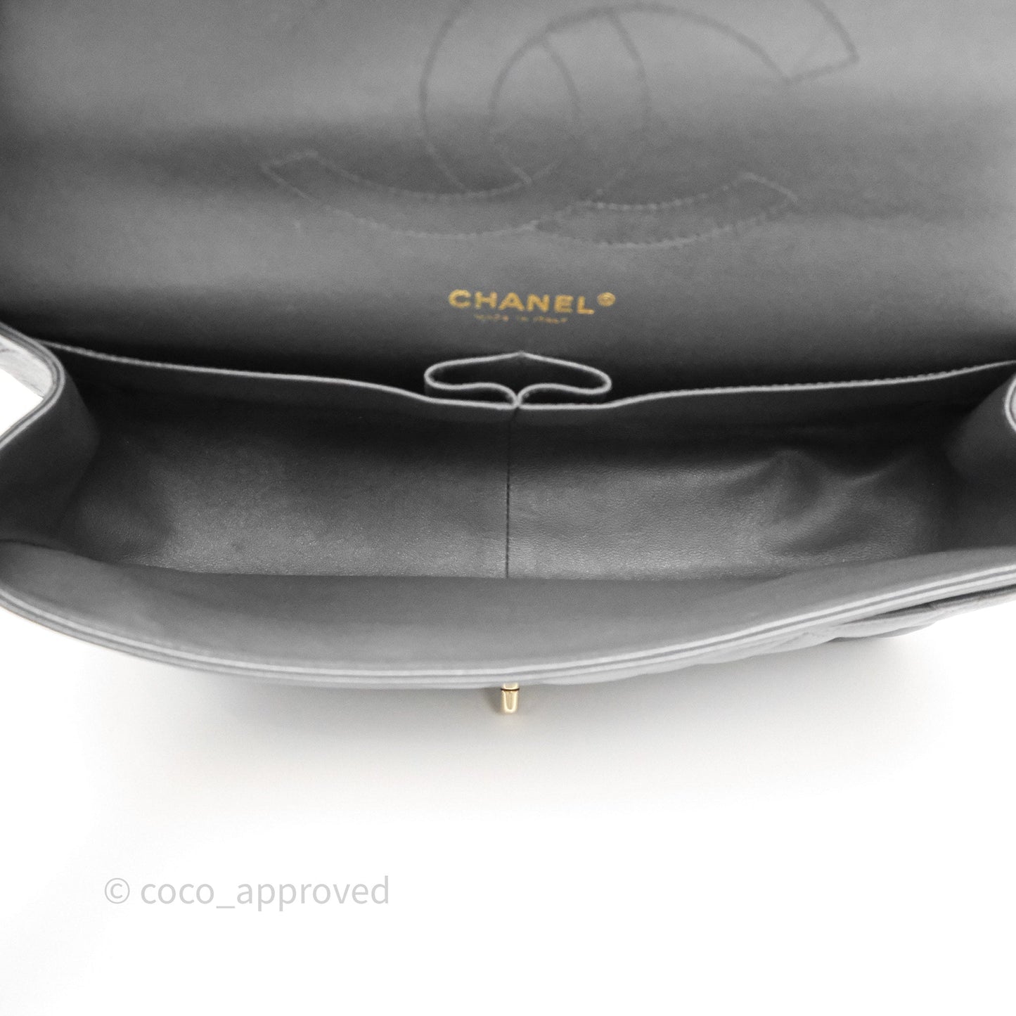 Chanel Jumbo Double Flap Dark Grey Lambskin Brushed Gold Hardware⁣⁣