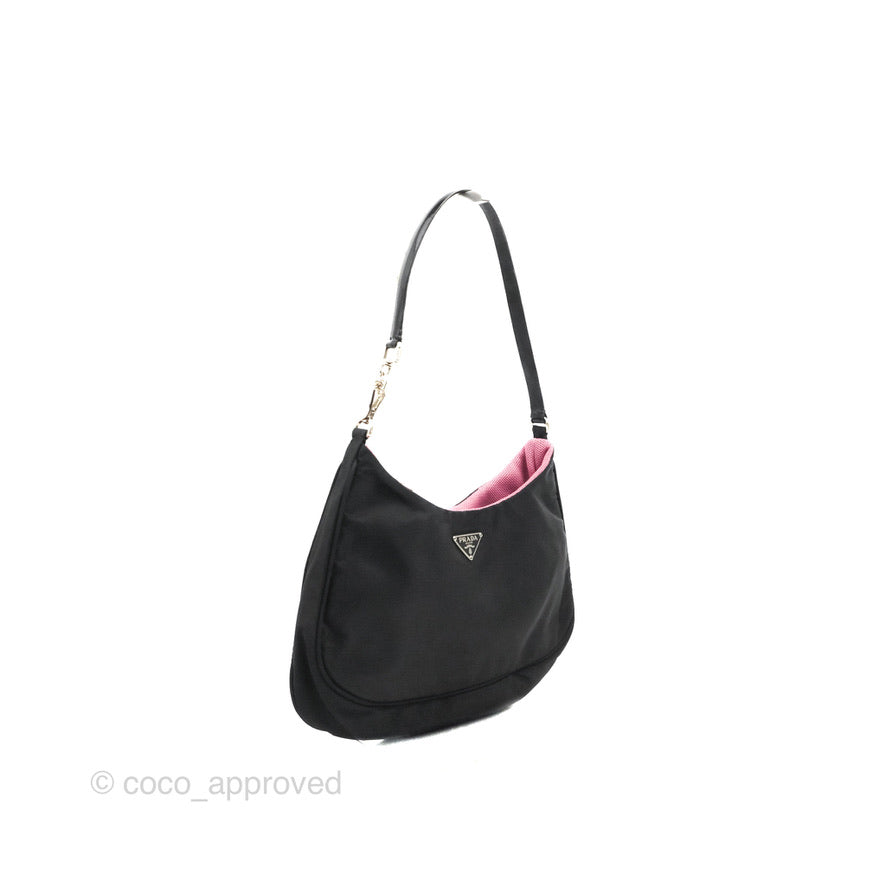 Prada Vintage Small Tessuto Hobo Bag Black Nylon