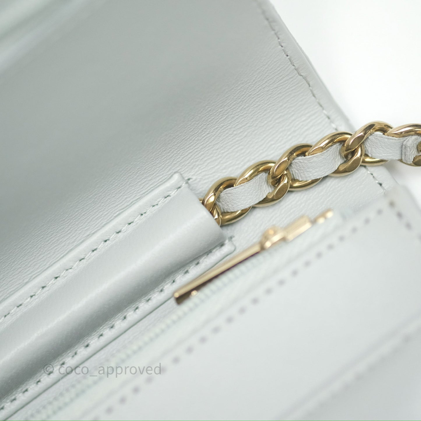 Chanel Classic Quilted Wallet on Chain WOC Grey Lambskin Gold Hardware