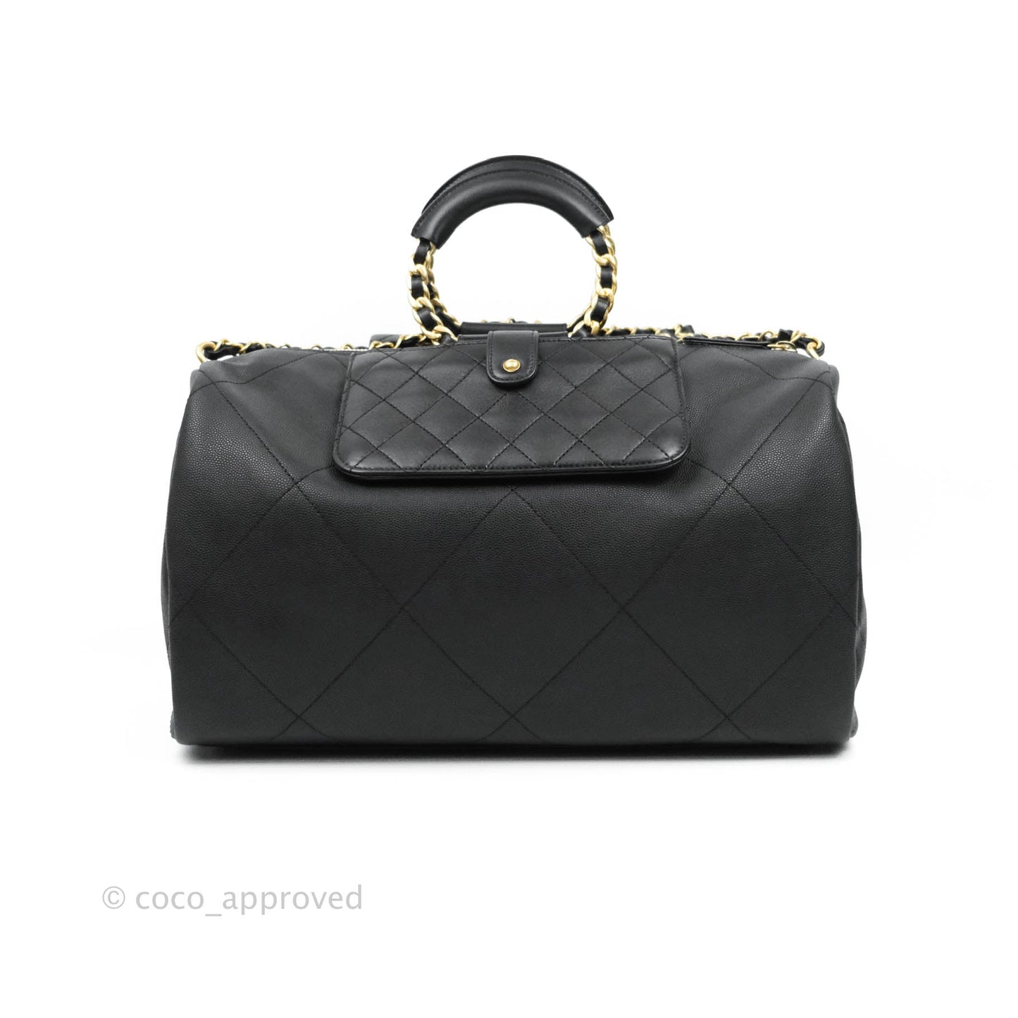 Chanel Large Circular Handle Bowling Bag Caviar Black Aged Gold Hardware