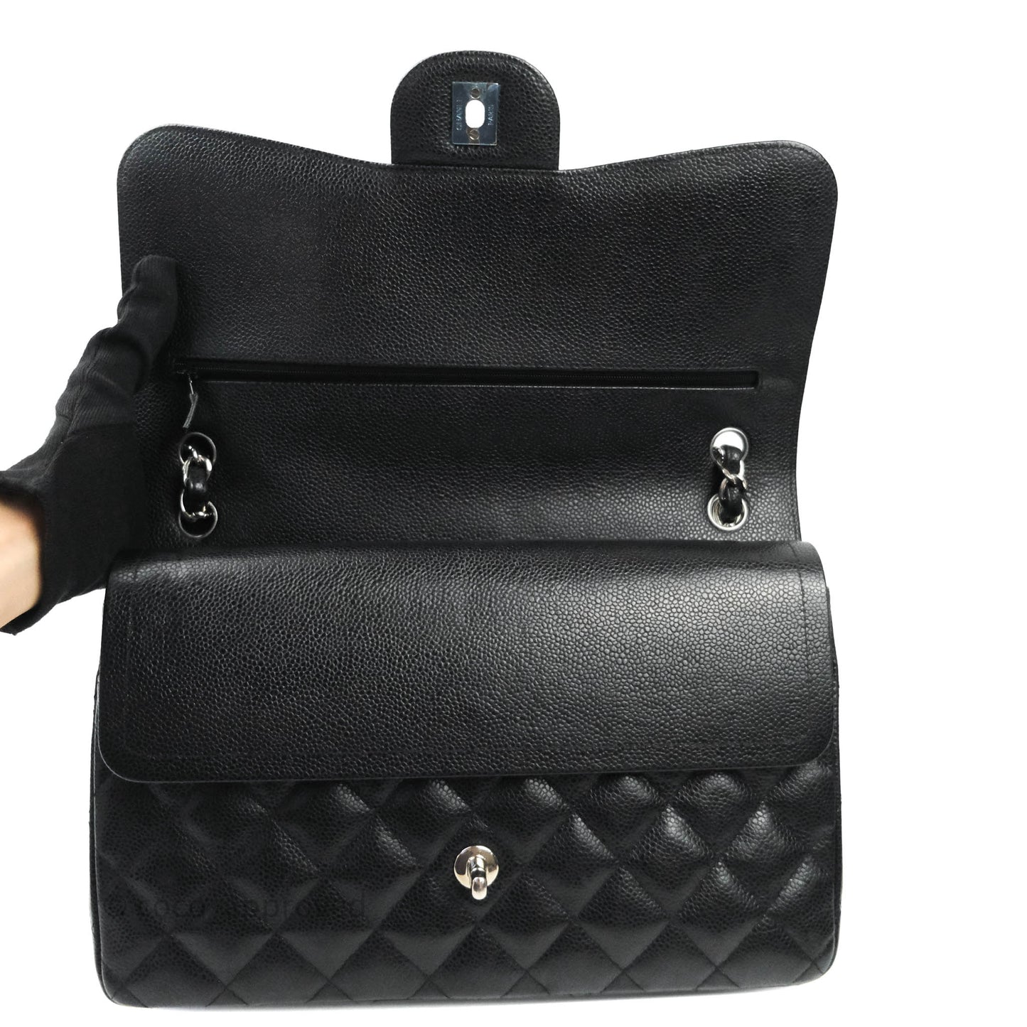 Chanel Jumbo Double Flap Black Caviar Silver Hardware⁣⁣