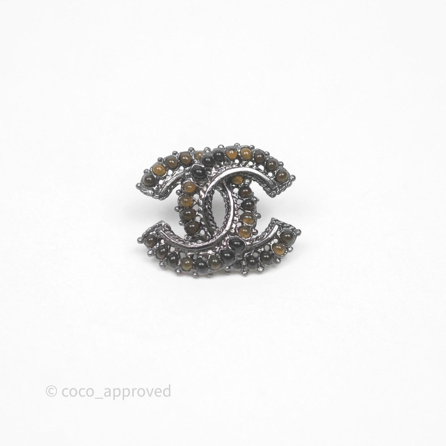 Chanel Resin Stone CC Earrings Ruthenium Hardware 14A