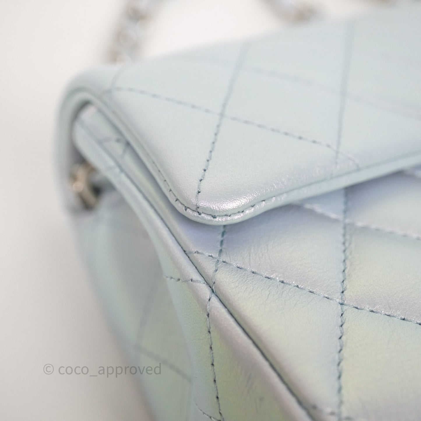 Chanel Mini Rectangular Bag Quilted Iridescent Icy Blue Silver Hardware
