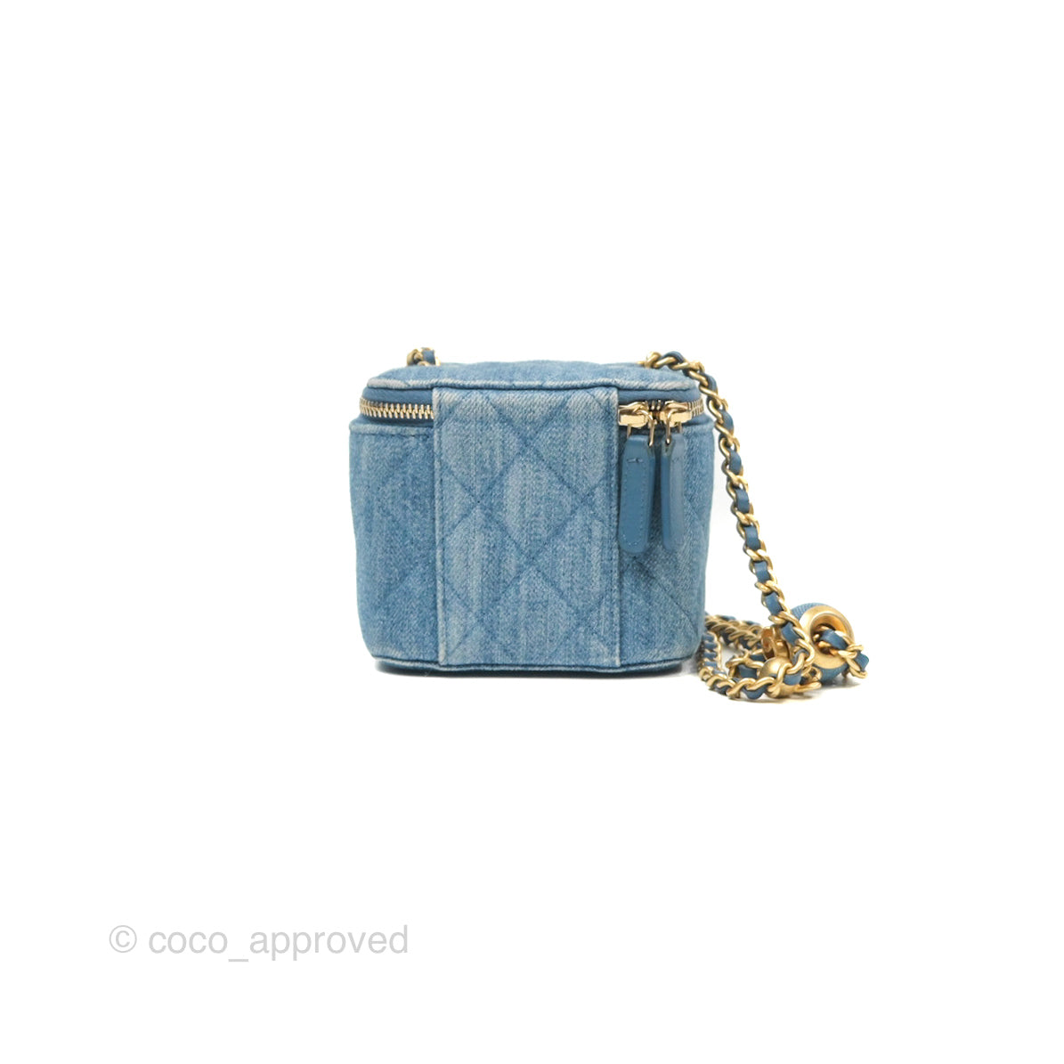 Chanel Mini Pearl Crush Vanity With Chain Denim Aged Gold Hardware