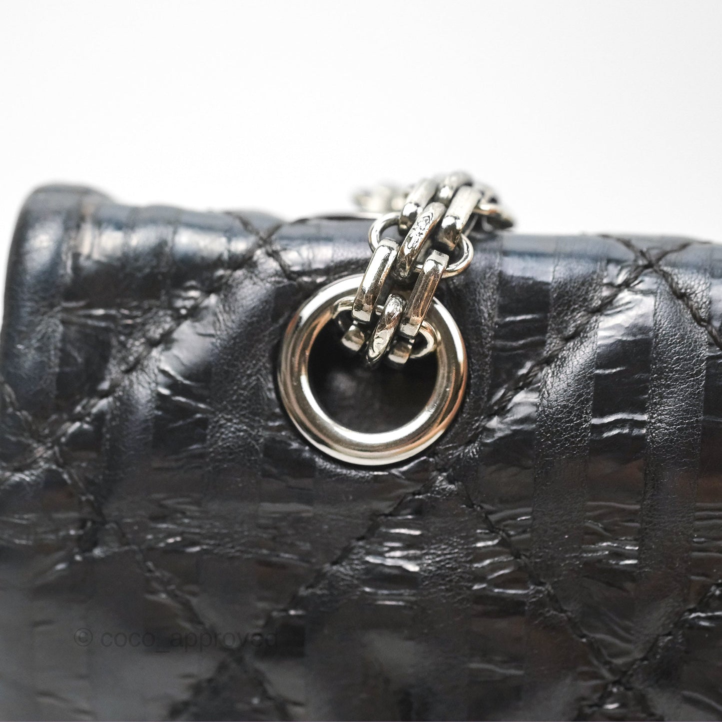 Chanel Reissue 227 Flap Quilted Calfskin Black Striped Dark Silver Hardware