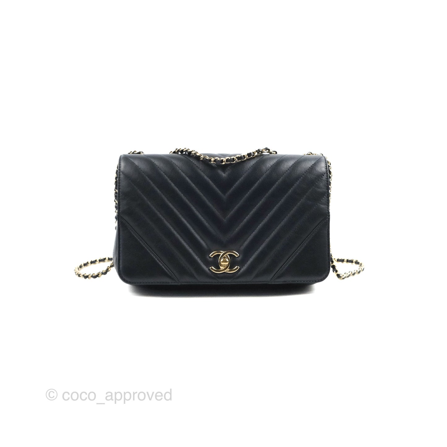 Chanel Medium Statement Chevron Flap Bag Navy Calfskin Gold Hardware