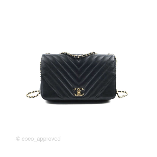 Chanel Medium Statement Chevron Flap Bag Navy Calfskin Gold Hardware