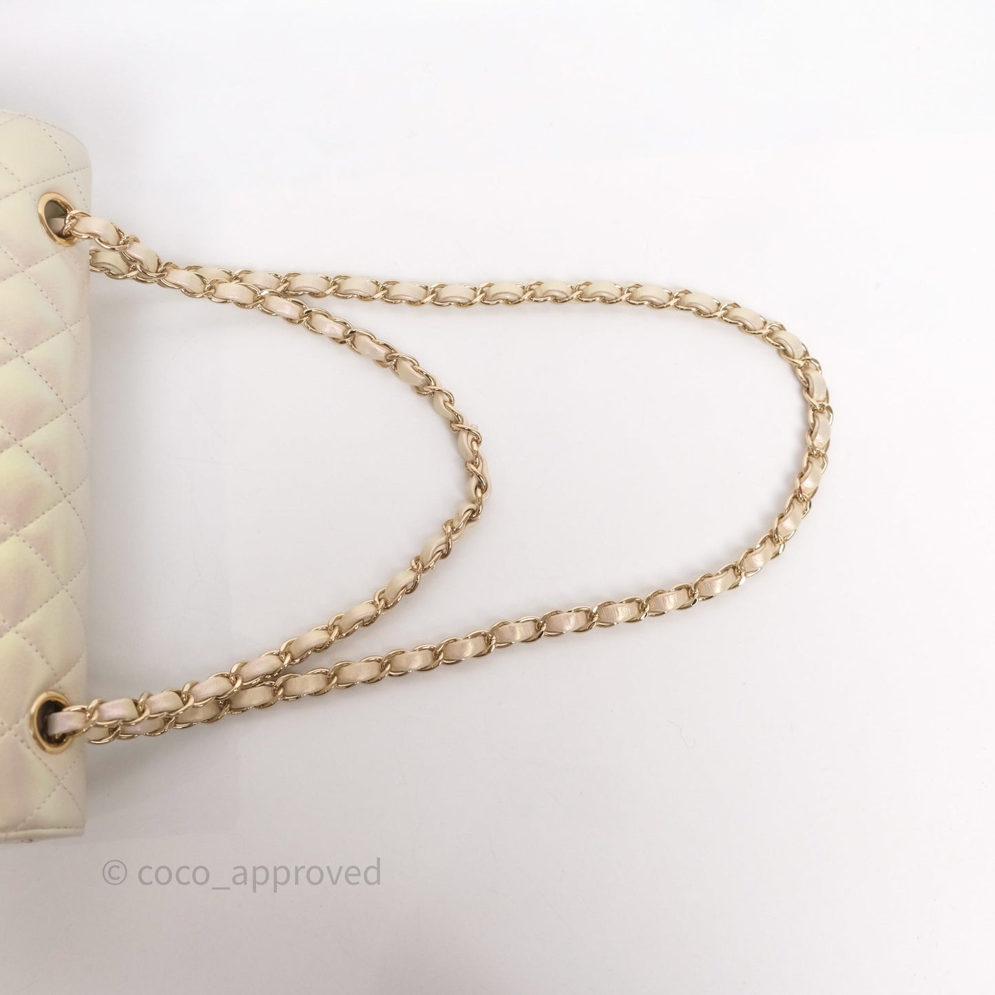 Chanel Classic Medium Double Flap Iridescent Beige Gold Hardware 21S