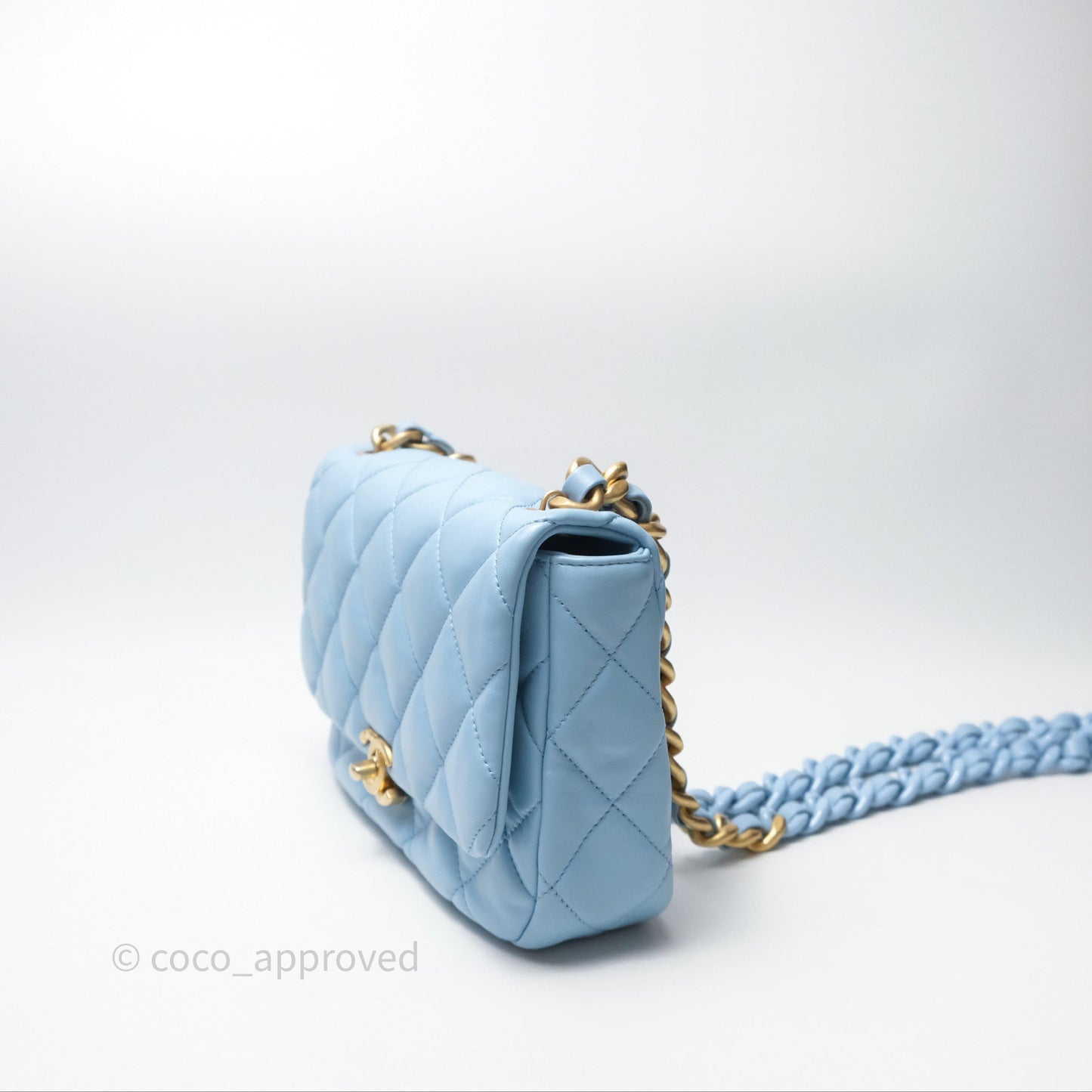Chanel Small Flap Bag Blue Lambskin Gold and Lacquered Metal 22S