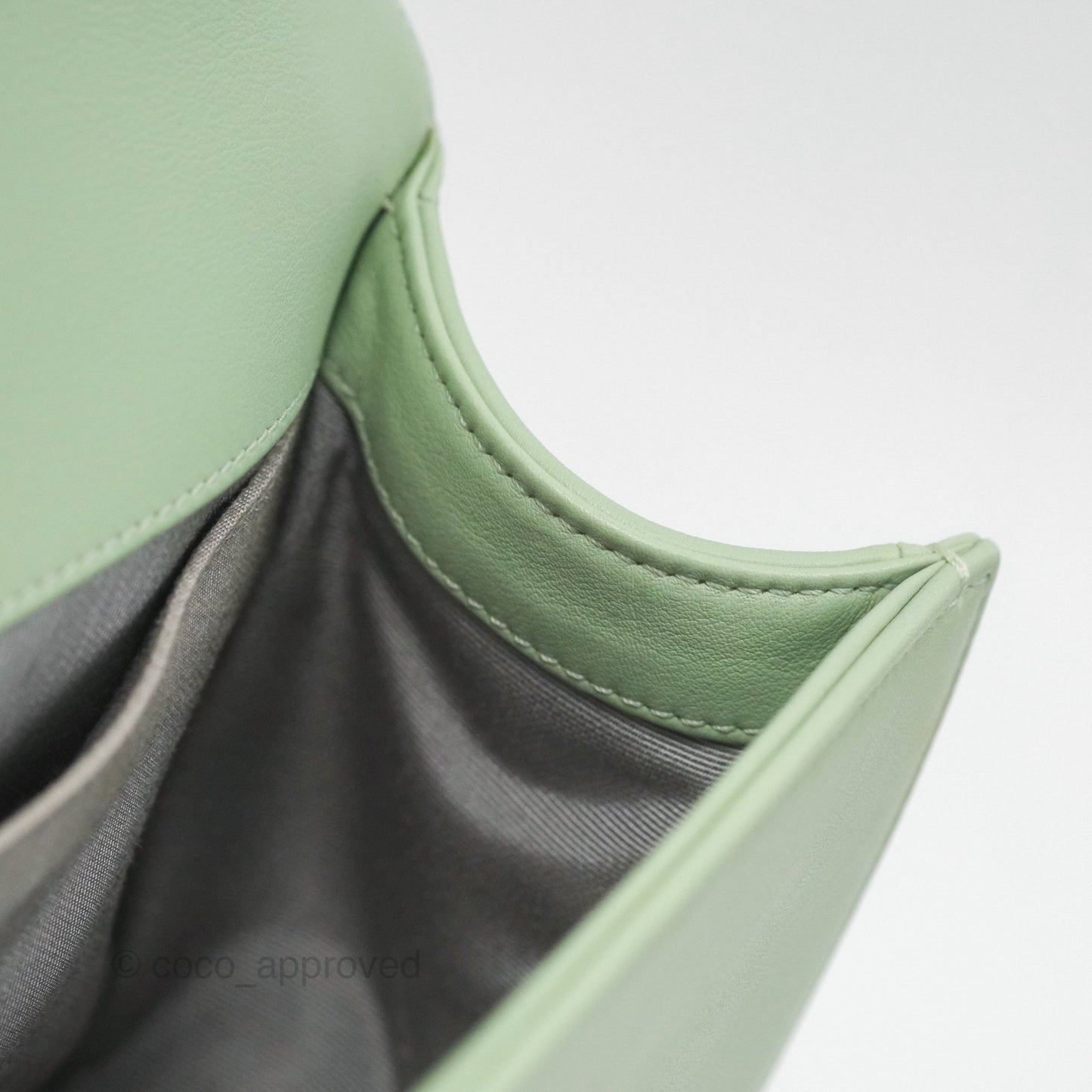 Chanel Medium Chevron Boy Mint Green Calfskin Silver Hardware